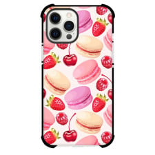 Food Macaroons & Berries Phone Case For iPhone and Samsung Galaxy Devices - Macaroons and Berries Pattern On Pink Background