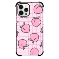 Food Peach Phone Case For iPhone and Samsung Galaxy Devices - Peach Pattern On Pink Checkered Background