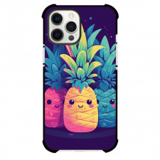 Food Pineapple Phone Case For iPhone and Samsung Galaxy Devices - Pineapple Smiley Face On Dark Magenta Background