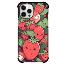 Food Strawberry Phone Case For iPhone and Samsung Galaxy Devices - Strawberry Cute Doodle On Dark Burgundy Background
