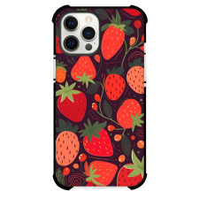 Food Strawberry Phone Case For iPhone and Samsung Galaxy Devices - Strawberry Doodle Pattern On Deep Maroon Background