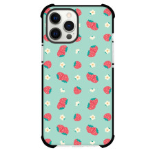 Food Strawberry Phone Case For iPhone and Samsung Galaxy Devices - Strawberry and Flower Pattern On Mint Background