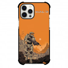Halo Master Chief Phone Case For iPhone And Samsung Galaxy Devices - Master Chief Portrait On Orange Background