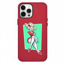 Hazbin Hotel Katie Killjoy Phone Case For iPhone Samsung Galaxy Pixel OnePlus Vivo Xiaomi Asus Sony Motorola Nokia - Katie Killjoy Sitting Illustration Art On Green Background Sticker