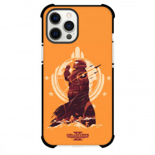 Helldivers 4 Case For iPhone Samsung Galaxy Pixel OnePlus Vivo Xiaomi Asus Sony Motorola Nokia - Characters Vector Art In Orange Background