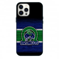 Swift Current Broncos Phone Case For iPhone Samsung Galaxy Pixel OnePlus Vivo Xiaomi Asus Sony Motorola Nokia - Logo Wood In Blue And Green Background