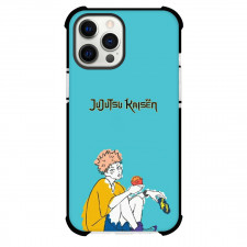 Jujutsu Kaisen Yuji Itadori Phone Case For iPhone And Samsung Galaxy Devices - Yuji Itadori Sitting Comic Art On Blue Background