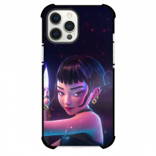 Kpop Demon Hunters Zoey Phone Case For iPhone Samsung Galaxy Pixel OnePlus Vivo Xiaomi Asus Sony Motorola Nokia - Kpop Demon Hunters Zoey Holds Shin Kal Black Background