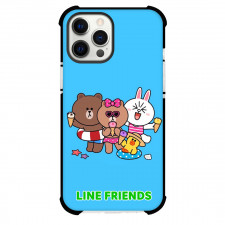 LINE Friends Phone Case For iPhone And Samsung Galaxy Devices - LINE Friends Brown Choco Cony And Sally Eating Ice Cream Blue Background