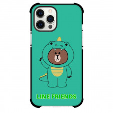 LINE Friends Brown Phone Case For iPhone And Samsung Galaxy Devices - Brown In Dragon Costume Green Background