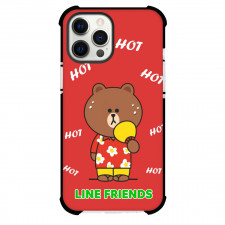 LINE Friends Brown Phone Case For iPhone And Samsung Galaxy Devices - Brown Standing Hot Red Background
