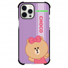 LINE Friends Choco Phone Case For iPhone And Samsung Galaxy Devices - Choco On Pink Stripe Background