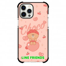 LINE Friends Choco Phone Case For iPhone And Samsung Galaxy Devices - Choco Sitting On a Heart Pink Background