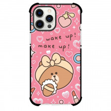 LINE Friends Choco Phone Case For iPhone And Samsung Galaxy Devices - Choco Wake Up Wake Up On Pink Background