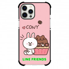 LINE Friends Cony Phone Case For iPhone And Samsung Galaxy Devices - Cony Sitting With Cup Cake Pink Background
