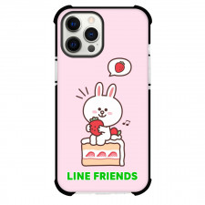LINE Friends Cony Phone Case For iPhone And Samsung Galaxy Devices - Cony Sitting And Holding Strawberry Pink Background