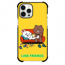LINE Friends Phone Case For iPhone And Samsung Galaxy Devices - LINE Friends Cony And Brown Eating Pop Corn Yellow Background
