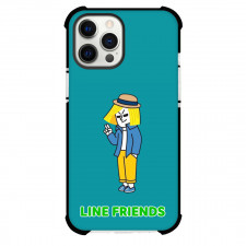 LINE Friends James Phone Case For iPhone And Samsung Galaxy Devices - James Showing Victory Sign On Cyan Background