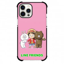 LINE Friends Phone Case For iPhone And Samsung Galaxy Devices - LINE Friends Luffy Brown And Cony Standing On Pink Background