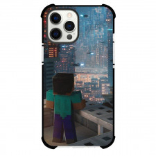 Minecraft Steve Phone Case For iPhone Samsung Galaxy Pixel OnePlus Vivo Xiaomi Asus Sony Motorola Nokia - Steve Rooftop In Distopian City