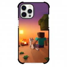 Minecraft Phone Case For iPhone Samsung Galaxy Pixel OnePlus Vivo Xiaomi Asus Sony Motorola Nokia - Steve And Wolf Sitting In Sunset