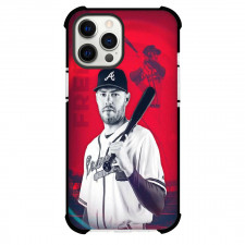 MLB Freddie Freeman Phone Case For iPhone And Samsung Galaxy Devices - Freddie Freeman Atlanta Braves Grayscale Portrait 2018 On Red Background