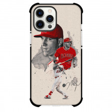 MLB Mike Trout Phone Case For iPhone And Samsung Galaxy Devices - Mike Trout Los Angeles Angels Grayscale Portrait On Beige Background