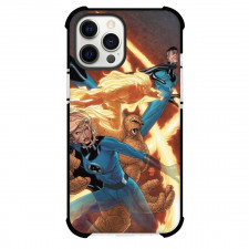 Marvels The Fantastic Four Phone Case For iPhone and Samsung Galaxy Devices - The Fantastic Four Characters Fighting Pose Brown Background