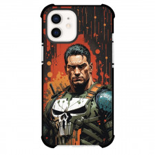 Marvel Phone Case For iPhone And Samsung Galaxy Devices - Punisher Vector Art Portrait Orange Background
