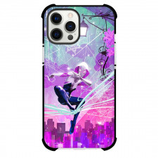 Spider Man Across The Spider Verse Spider Gwen Phone Case For iPhone And Samsung Galaxy Devices - Spider Gwen Swinging Illustration