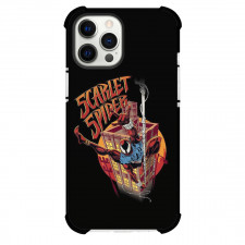 Spider Man Across The Spider Verse Scarlet Spider Phone Case For iPhone And Samsung Galaxy Devices - Scarlet Spider Swinging On Black Background