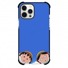 Chibi Maruko Chan Phone Case For iPhone Samsung Galaxy Pixel OnePlus Vivo Xiaomi Asus Sony Motorola Nokia - Momoko Sakura And Tamae Honami Peeking On Blue Background