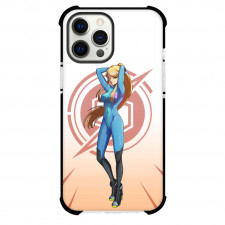 Metroid Zero Suit Samus Case For iPhone Samsung Galaxy Pixel OnePlus Vivo Xiaomi Asus Sony Motorola Nokia - Samus Aran Minimalist Pink Logo Background