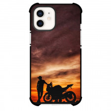 Motorbike Phone Case For iPhone Samsung Galaxy Pixel OnePlus Vivo Xiaomi Asus Sony Motorola Nokia - Motorbike A Biker Standing With His Motorbike Silhouette On Twilight Background