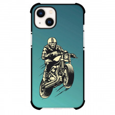 Motorbike Phone Case For iPhone Samsung Galaxy Pixel OnePlus Vivo Xiaomi Asus Sony Motorola Nokia - Motorbike Rider Retro Illustration Art On Green Background