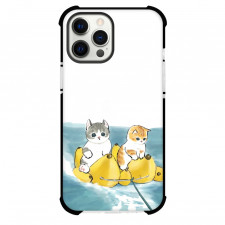 Mofusand Phone Case For iPhone Samsung Galaxy Pixel OnePlus Vivo Xiaomi Asus Sony Motorola Nokia - Cat Riding Banana Boat Illustration
