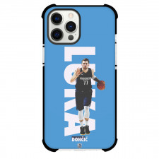 NBA Luka Doncic Phone Case For iPhone Samsung Galaxy Pixel OnePlus Vivo Xiaomi Asus Sony Motorola Nokia - Luka Doncic Dribble Portrait Name Poster In Sky Blue Background