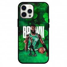 NBA Jaylen Brown Phone Case For iPhone and Samsung Galaxy Devices - Jaylen Brown Boston Celtics Portrait On Green Leaf Graphic Art