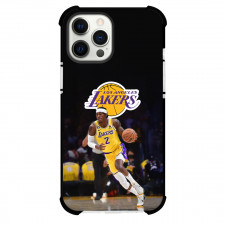 NBA Jarred Vanderbilt Phone Case For iPhone and Samsung Galaxy Devices - Jarred Vanderbilt Holding Ball Los Angeles Lakers Logo Background