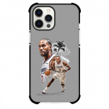 NBA Kawhi Leonard Phone Case For iPhone Samsung Galaxy Pixel OnePlus Vivo Xiaomi Asus Sony Motorola Nokia - Kawhi Leonard Dribble Portrait Name Poster In Gray Background
