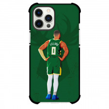 NBA Damian Lillard Phone Case For iPhone Samsung Galaxy Pixel OnePlus Vivo Xiaomi Asus Sony Motorola Nokia - Damian Lillard Back Portrait Illustration In Green Background