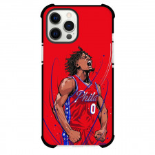 NBA Tyrese Maxey Phone Case For iPhone Samsung Galaxy Pixel OnePlus Vivo Xiaomi Asus Sony Motorola Nokia - Tyrese Maxey Shout Portrait Illustration In Red Background