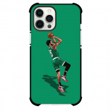 NBA Jayson Tatum Phone Case For iPhone Samsung Galaxy Pixel OnePlus Vivo Xiaomi Asus Sony Motorola Nokia - Jayson Tatum Jump Shot Portrait Illustration In Green Background