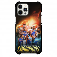 NBA Oklahoma City Thunder Phone Case For iPhone Samsung Galaxy Pixel OnePlus Vivo Xiaomi Asus Sony Motorola Nokia - Oklahoma City Thunder Team 2025 Champions with Black Orange Blue Background Phone Case