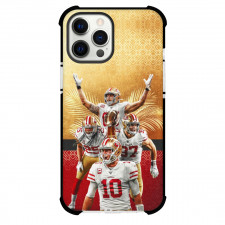 NFL San Francisco 49ers Phone Case For iPhone and Samsung Galaxy Devices - 49ers Players Portrait With Golden Trophy On Gold And Red Background