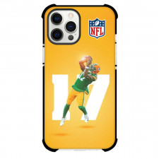 NFL Davante Adams Phone Case For iPhone And Samsung Galaxy Devices - Davante Adams 17 Green Bay Packers Jump Catch On Orange Background