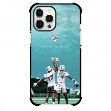 NFL Miami Dolphins Phone Case For iPhone and Samsung Galaxy Devices - Dolphins Players Action In Ground With Logo On Blue Background