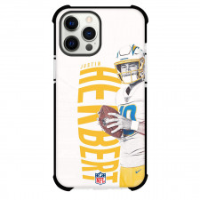 NFL Justin Herbert Phone Case For iPhone Samsung Galaxy Pixel OnePlus Vivo Xiaomi Asus Sony Motorola Nokia - Justin Herbert Los Angeles Chargers Standing On Yellow WordArt Background