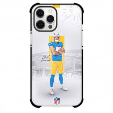 NFL Justin Herbert Phone Case For iPhone Samsung Galaxy Pixel OnePlus Vivo Xiaomi Asus Sony Motorola Nokia - Justin Herbert Los Angeles Chargers Standing On Yellow White Poster