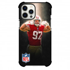 NFL Nick Bosa Phone Case For iPhone And Samsung Galaxy Devices - Nick Bosa 97 San Francisco 49ers Celebration Portrait On Dark Background